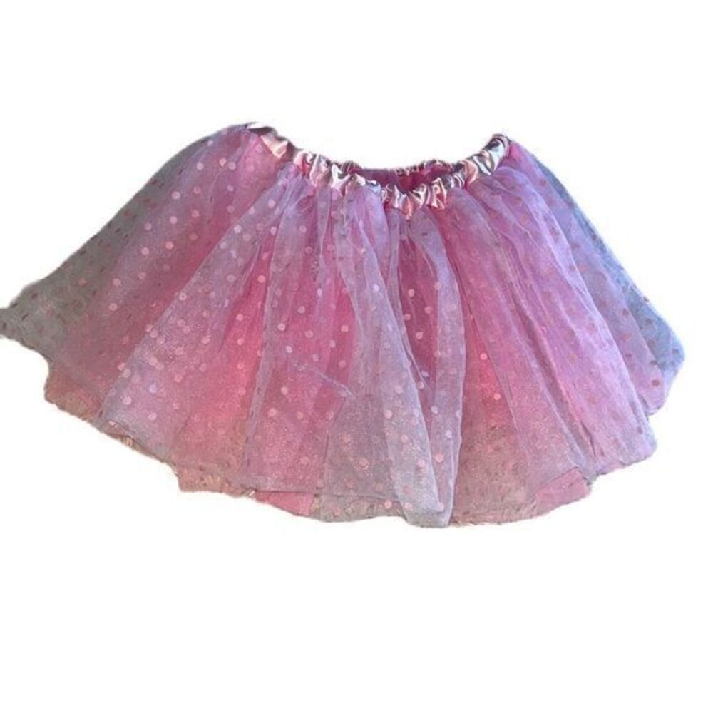 Toddler Dotted Mesh Frill Tutu Skirt - Pink Ballerina Halloween Dress Up
